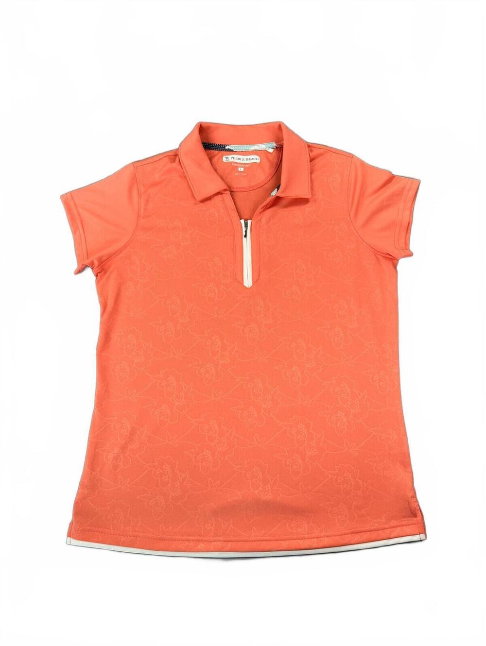 Pebble Beach | Large | Coral Quater Zip Golf Tee Floral Print